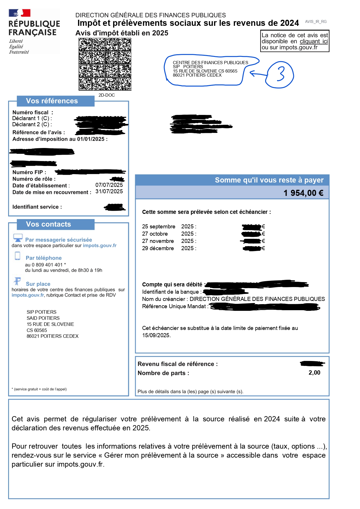 Example of French tax assessment notice - declarant section